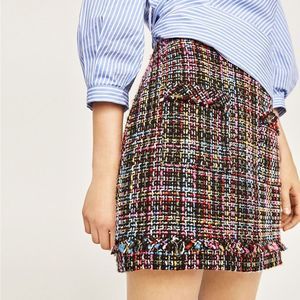Zara Multicolor Tweed Fringe Knit Mini Skirt
